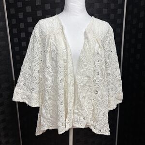 Denim 24/7 lace open cardigan Womens Plus 24W Boho Romantic Coastal Grandma